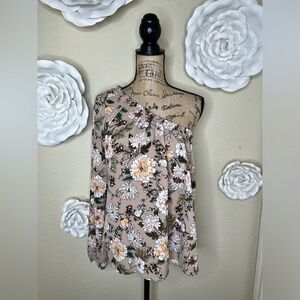 Entro One Shoulder Light Mocha/Tan Floral Blouse Size Small